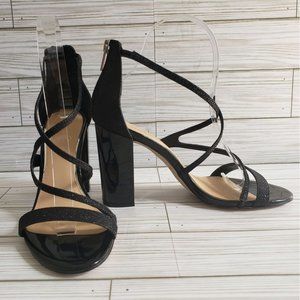 Badgley Mischka Jewel Black Block Heel Sandal, Women's Size 8